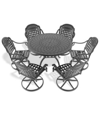 Streamdale 7-Pc Cast Aluminum Dining Set, 6 Swivel Chairs, 47" Round Table, Black Frame