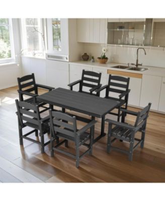 Streamdale 7pc HDPE Patio Set, 6 Chairs, 51" Table, Outdoor Dining for Garden/Pool (Black)