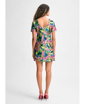 Женское мини-платье Isaac Mizrahi с цветочным рисунком и блестками, с коротким рукавом