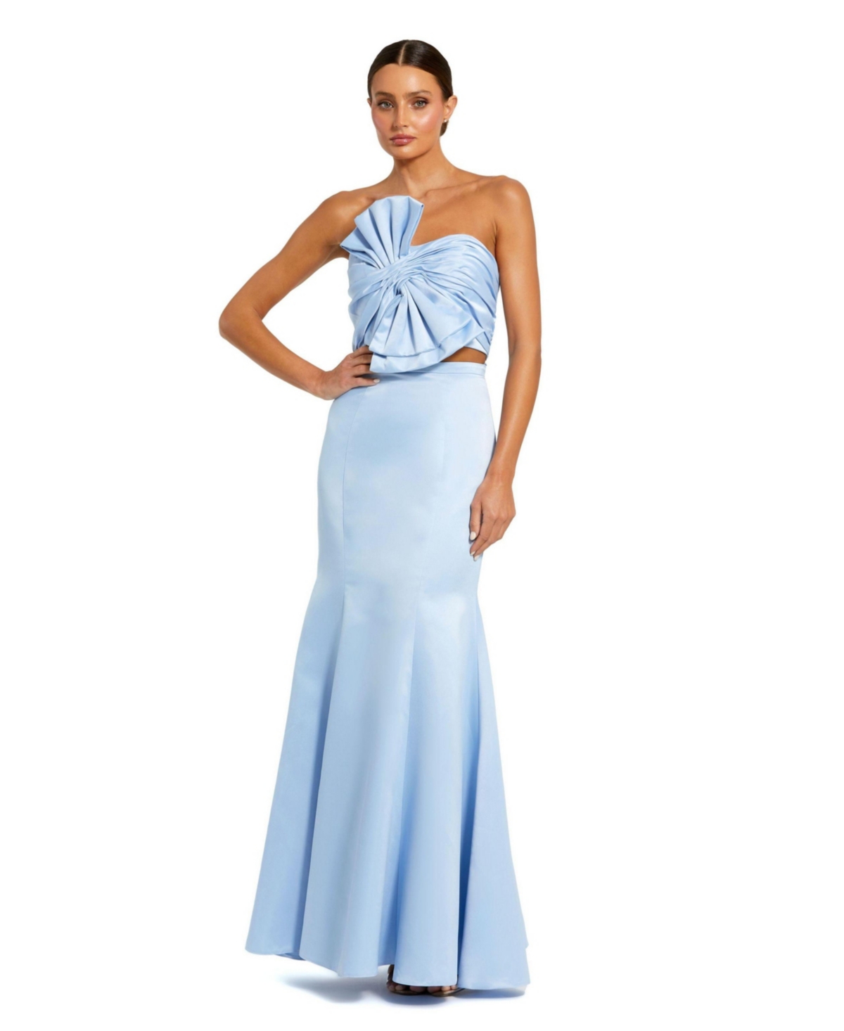 Women's Strapless Bow Top and Mermaid Skirt 2 Piece Set - Powder blue