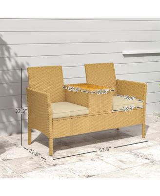 Rat Patio Loveseat Wicker Sofa with Built-in Table