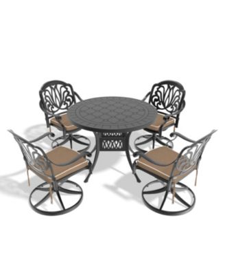 Streamdale 5-pc Cast Aluminum Dining Set, 4 Swivel Chairs, 39" Round Table, Black Frame