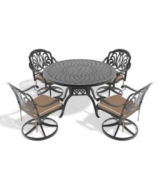 Streamdale 5-Pc Cast Aluminum Dining Set, 4 Swivel Chairs, 47" Round Table