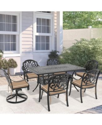 Streamdale 7-Piece Cast Aluminum Dining Set, 2 Swivel, 4 Chairs, Rectangular Table, Black Frame