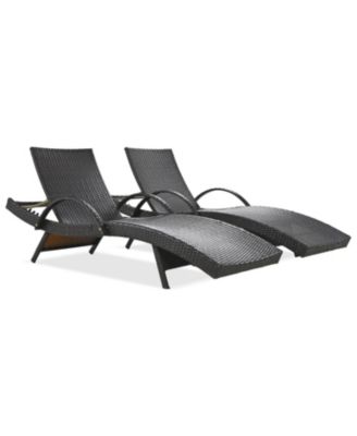 Streamdale 80" Wicker Chaise Lounge Set (2), Patio Rattan, Adjustable, Pull-out Table, Dark Brown