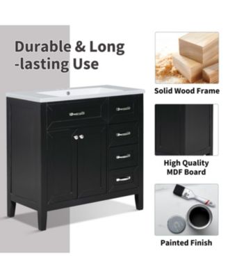 36" Bathroom Vanity with Sink Combo, Bathroom Cabinet with Drawers, Solid Frame and MDF Board
