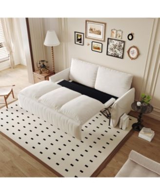 Streamdale 70" Convertible Sofa Sleeper Bed, 3-Seat Velvet Loveseat with Pillow and Blanket Set (Beige)