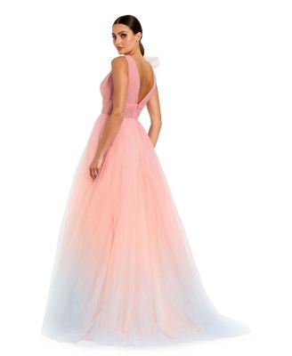 Женское бальное платье из тюля Mac Duggal с оборками на плечах и V-образным вырезом в стиле омбре из тюля Mac Duggal