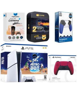 PlayStation 5 Slim Disc Astro Bot Bundle with Extra  Controller, Trigger Stop Kit, MightySkins Code and 2 Year Extended Warranty