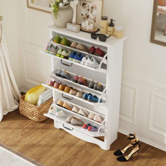 Wooden 3-door natural shoe cabinet, multi-purpose shoe rack with