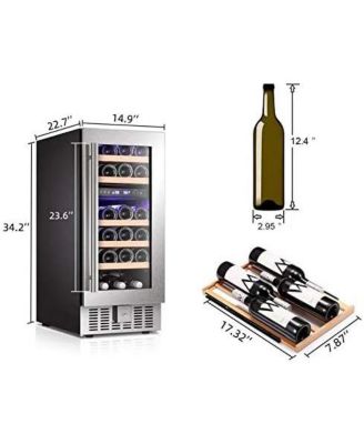 15" Wine Cooler Under Counter Beverage Refrigerator Beer Mini Fridge 28 Bottles Dual Zone Built-in Freestanding Stainless Steel Double-Layer Tempered Glass Door