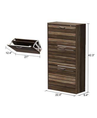 Wooden 3-Door Shoe Cabinet with Shutter Drawers and Adjustable Shelves