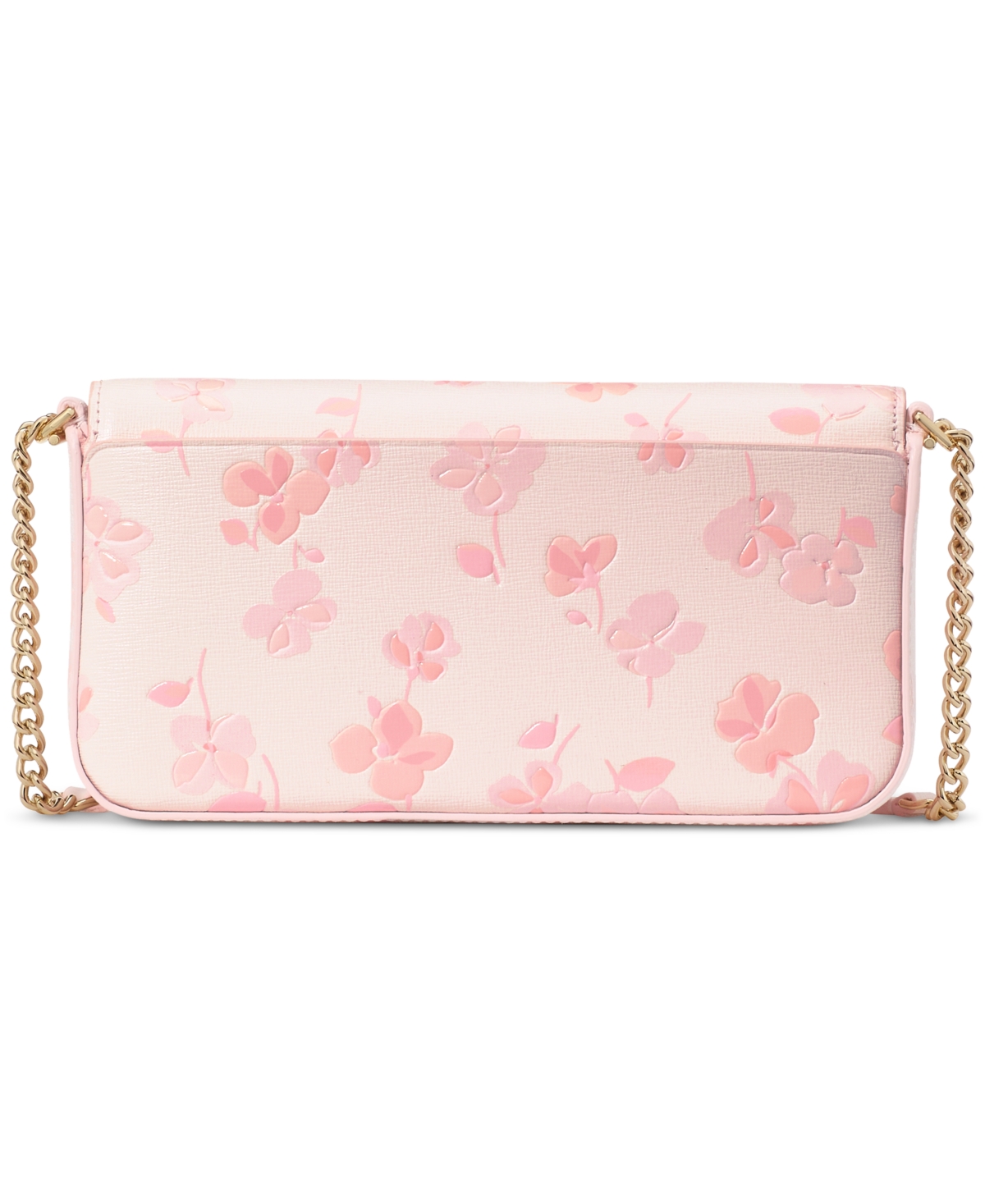 Kate Spade Serena Spring Pansies Leather Chain Wallet In Blush Cloud Multi