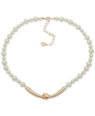 Эффектное колье Anne Klein с имитацией золотого жемчуга и полированным узлом, удлинитель 16 дюймов + 3 дюйма