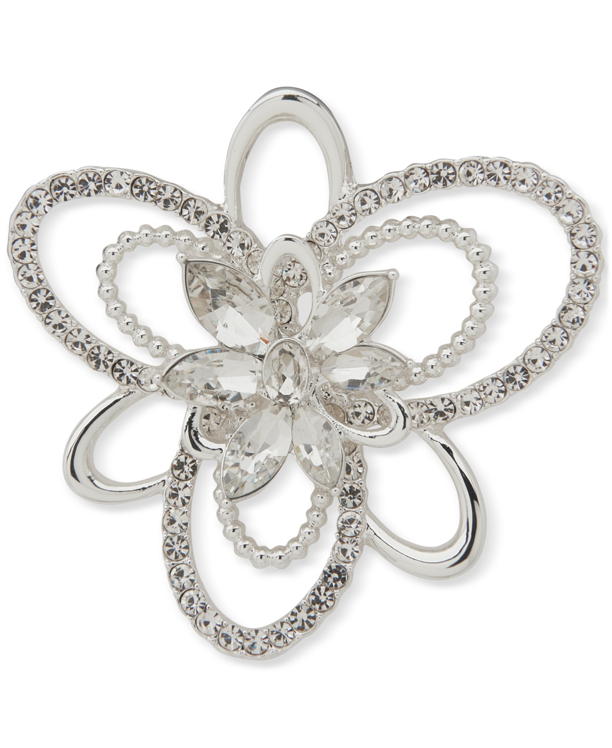 Silver-Tone Crystal Cluster Flower Pin - Crystal