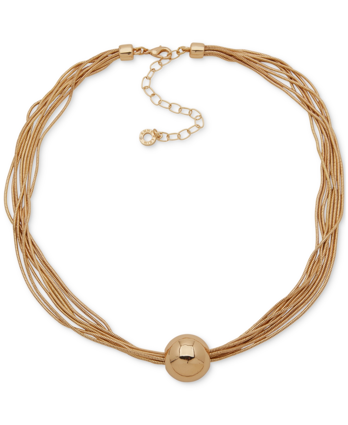 Gold-Tone Multi Snake Chain & Polished Sphere Collar Necklace, 16" + 3" extender - Gold
