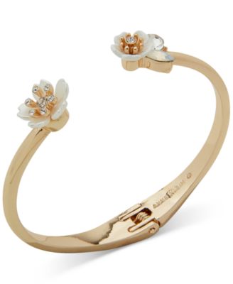Браслет-манжета с двойным цветком из золотистых кристаллов и камней Anne Klein