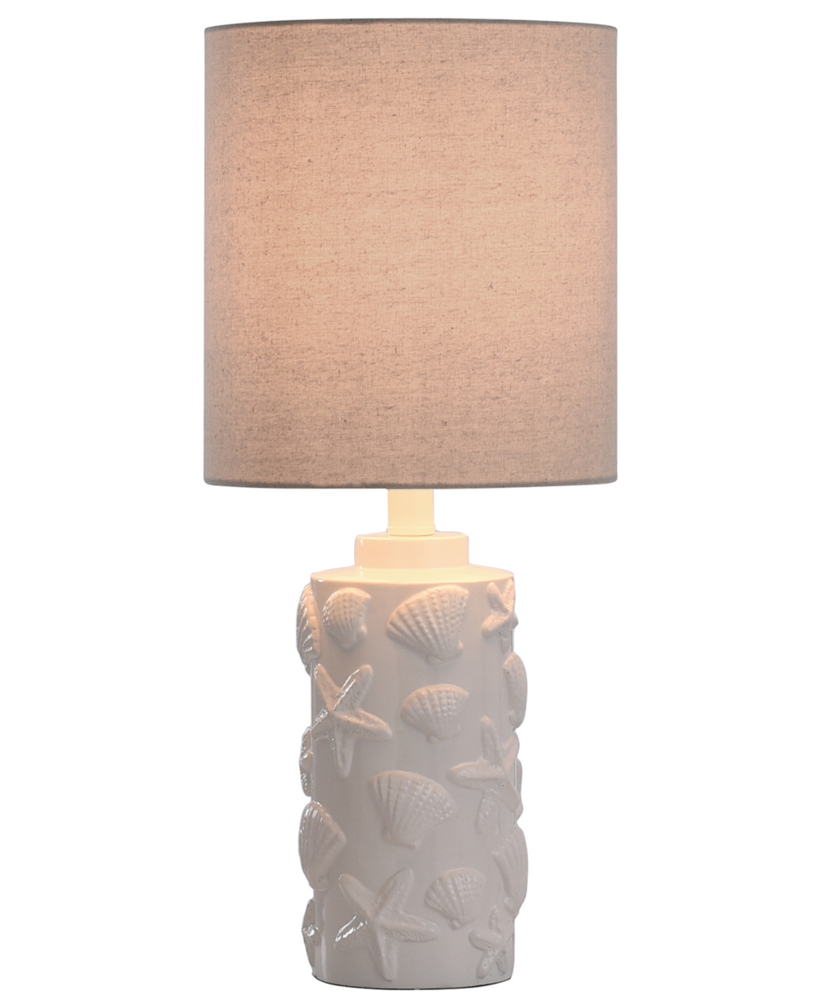 Stylecraft Home Collection 21" Seashell Coastal Motif Fabric Shade Table Lamp In White