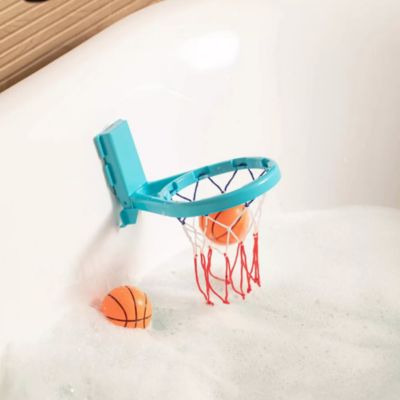 Toddler 2-in-1 Bathroom Basketball Hoop Playset with Suction Cups & Tying Straps – Mini Basketball Hoop for Bathtub & Door, Interactive Bath Toy with 3 Soft Balls