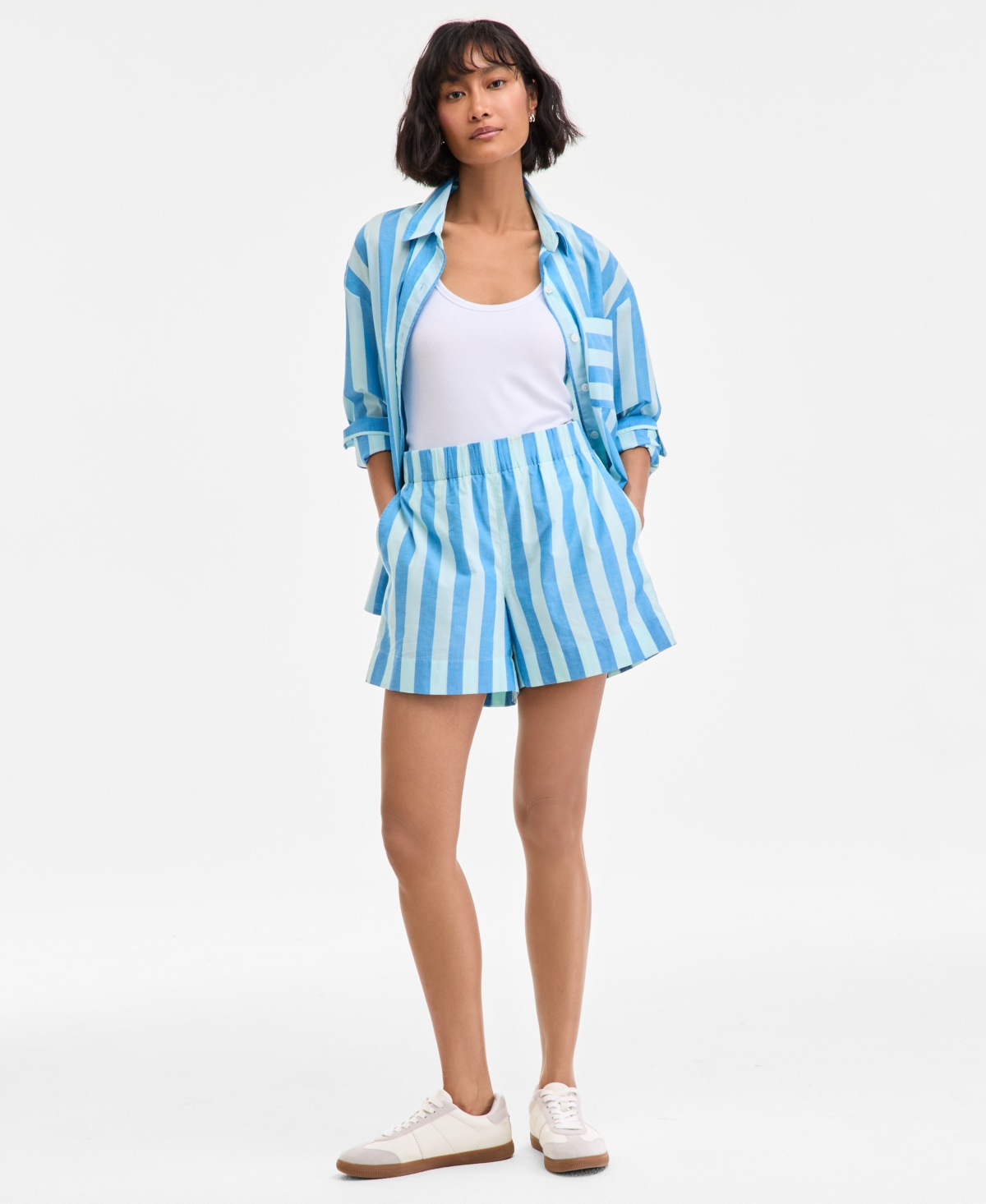 Women's Cotton Striped Pull-On Shorts, Exclusively at Macy's - Citrus Yellow Combo