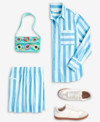 Shop On 34th Womens Cotton Striped Shirt Pull On Shorts Beaded Shoulder Bag Puffy Teardrop Stud Earrings Exclusiv