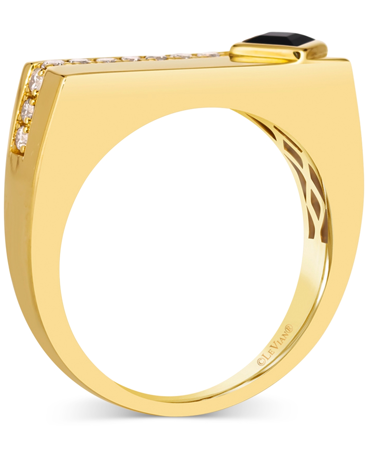 Le Vian Men's Onyx (4mm) & Nude Diamond (1/4 Ct. T.w.) Ring In 14k Yellow Gold In Yellow Gold