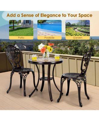 3PCS Cast Aluminum Patio Bistro Set Outdoor Table & Chairs Furniture Set