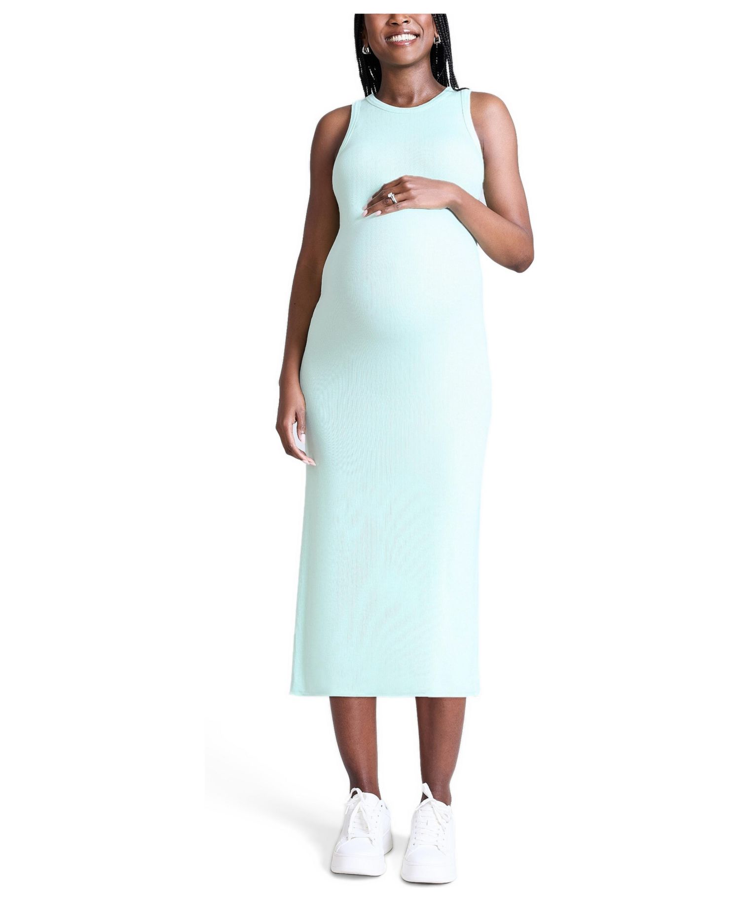 Women's Crew Neck Sleeveless Racerback Maternity Midi Dress