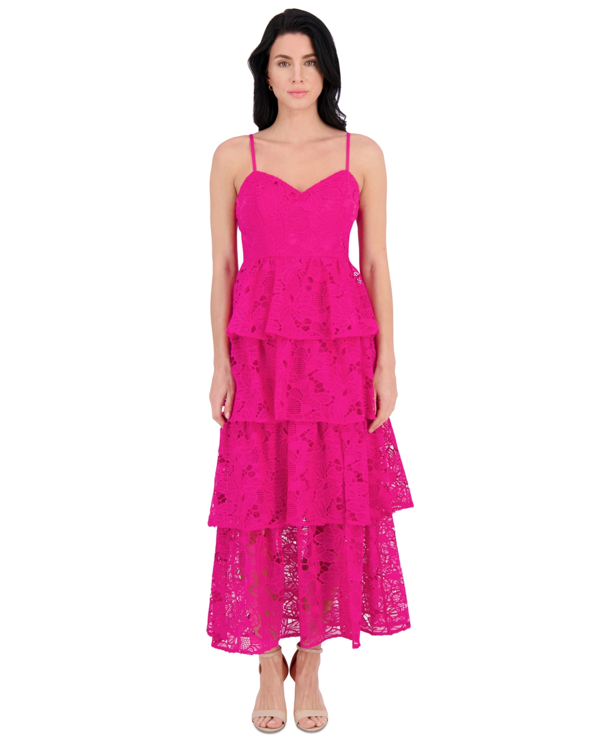 Women's Embroidered-Lace Ruffle-Tiered Dress - White