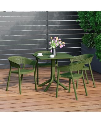 5-Piece Modern Patio Square Dining Table Set with Stackable Patio Dining Chairs