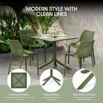 5-Piece Modern Patio Square Dining Table Set with Stackable Patio Dining Chairs