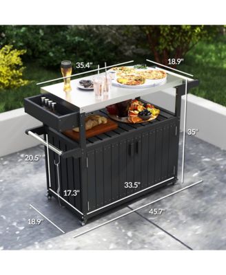 Outdoor Bar Cart with Storage, HDPE Outdoor Kitchen Cart,