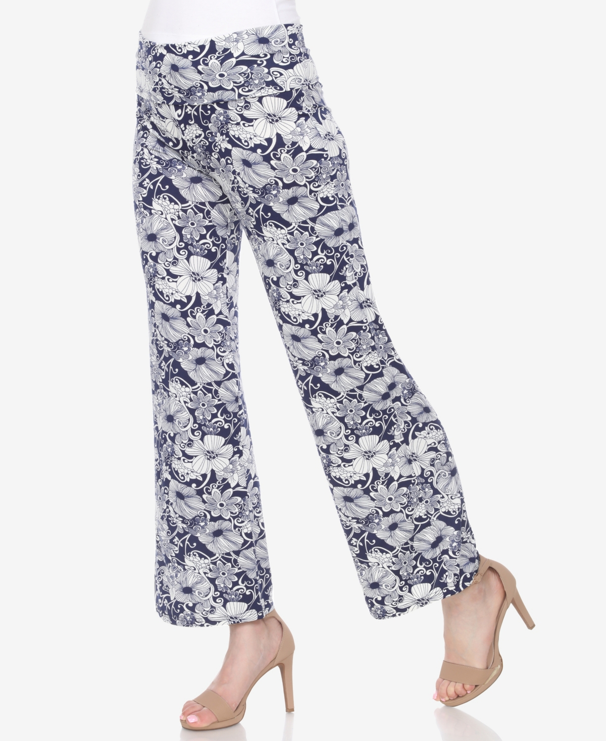 White Mark Womens Fold-over Waist Polyester Wide Leg Pants In Navy