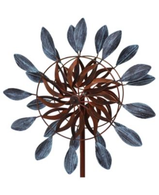 Whirling Petals Powder-Coated Iron Wind Spinner - 48" H - Blue and Brown