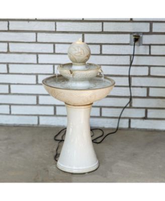 Gentle Glow 2-Tier Ceramic Outdoor Fountain with LED Lights - 26.5" H - Off-White