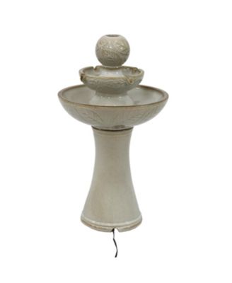Gentle Glow 2-Tier Ceramic Outdoor Fountain with LED Lights - 26.5" H - Off-White