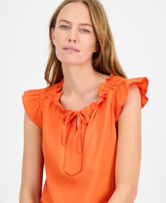 Женское платье-сорочка Robbie Bee с оборками на рукавах и разрезным вырезом