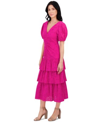 женское многослойное платье макси с пышными рукавами и вышивкой от kensie