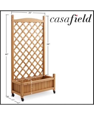 48" Raised Garden Bed with Trellis, Wooden Diamond Lattice for Climbing Plants and Planter box with Drainage Holes and Wheels