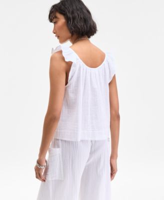 Women's Cotton Gauze Flutter-Sleeve Top, Exclusively at Macy's