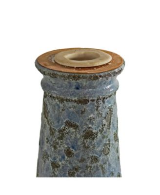 Rennes Ceramic Bird Bath with Lava Finish -Blue Glazed Bowl with Blue Distressed Ceramic Finish - 22.5"