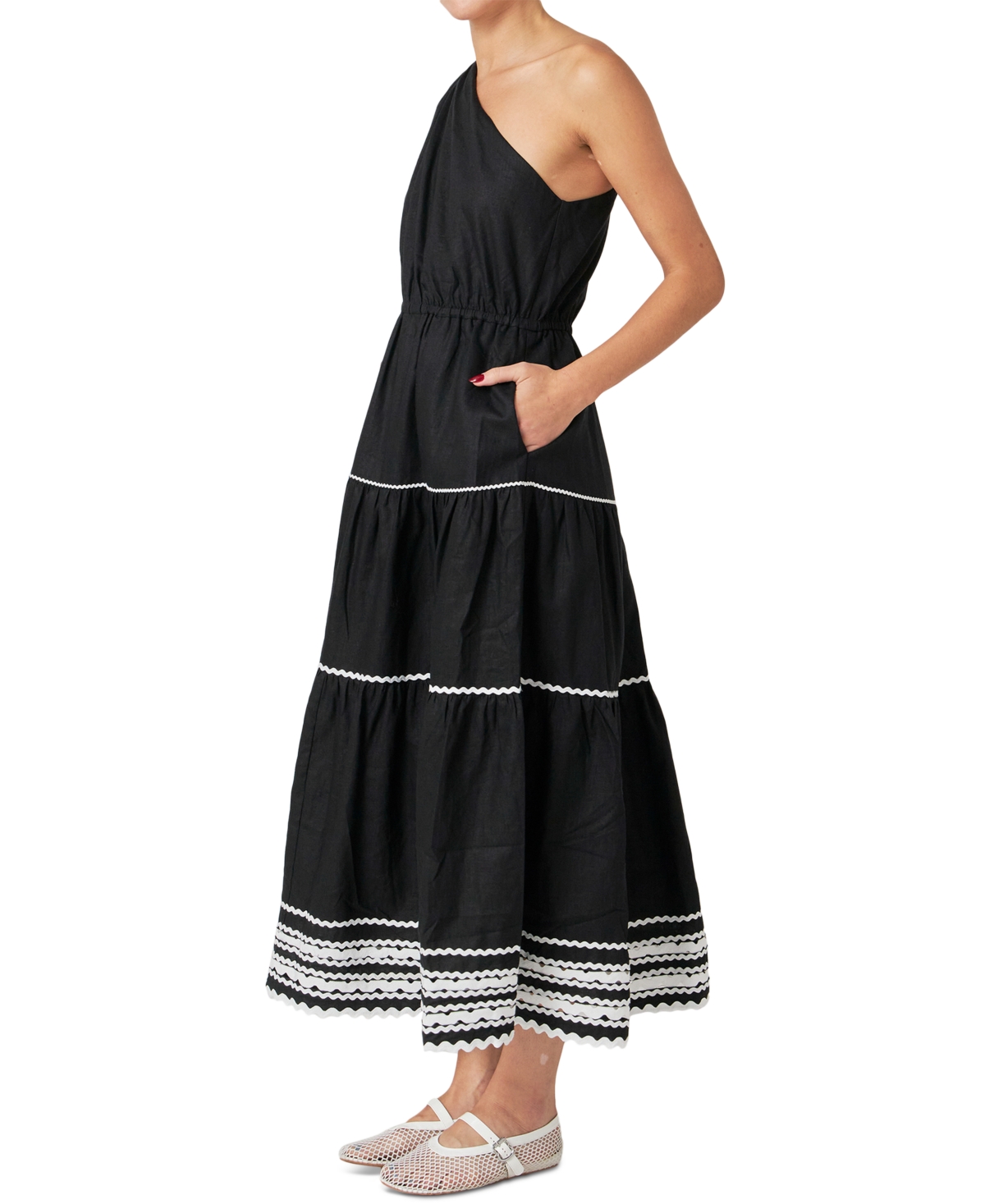 ENGLISH FACTORY WOMEN'S SCALLOP-LACE ONE-SHOULDER MAXI DRESS 