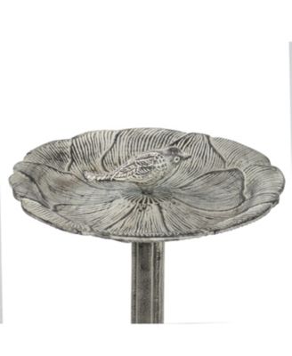 Bird and Blossom Cast Aluminum Metal Bird Bath - Antique Gray - 13"