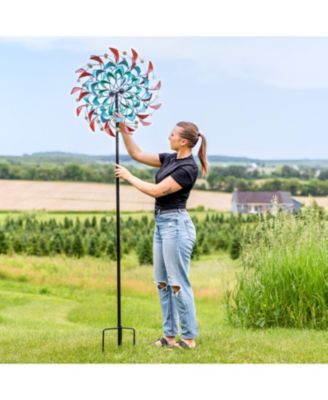 Rainbow Breezes Powder-Coated Iron Wind Spinner - 84" H - Red, Blue, Yellow, and Turquoise