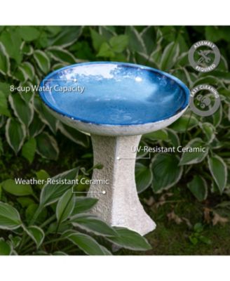 Nantes Ceramic Bird Bath with Lava Finish - White Distressed Ceramic Finish - 16" H