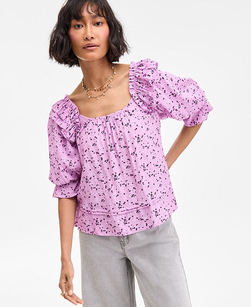 alfani On 34th Women's Printed Balloon-Sleeve Blouse Exclusively at Macy's Women's Fashion Shoes & Accessories
