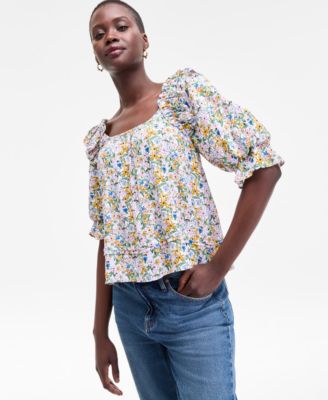 Women's Printed Balloon-Sleeve Blouse