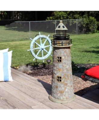 Outdoor Backyard Garden Nautical Lighthouse Solar LED Pathlight Statue Figurine - 36" - Cobblestone