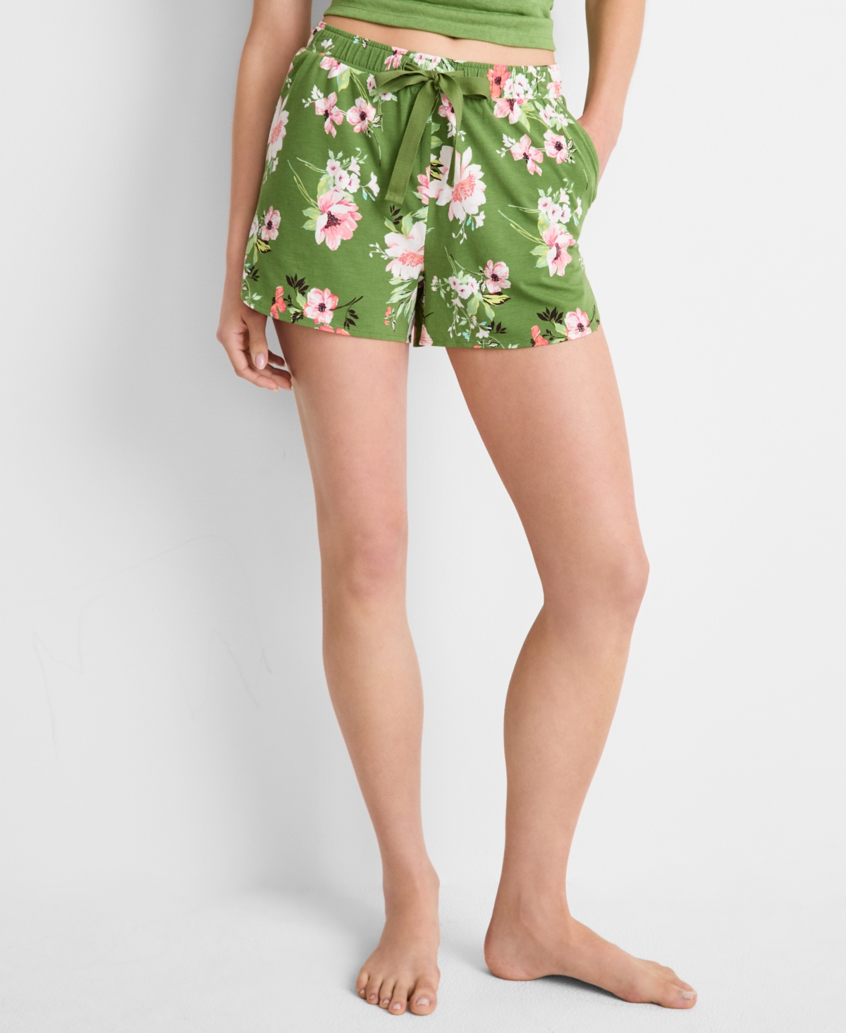 State Of Day Women's Tender Floral Knit Drawstring Shorts, Exclusively At Macy's