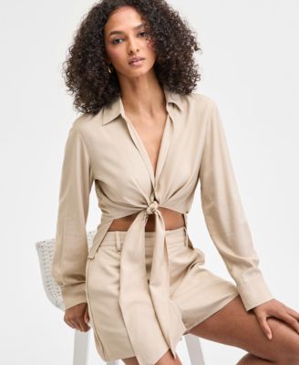 Women's Collared Tie-Hem Blouse, Exclusively at Macy's